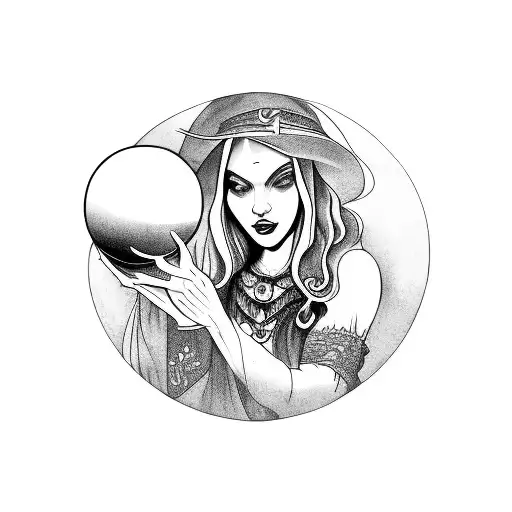 Mystical Witch Holding A Crystal Ball