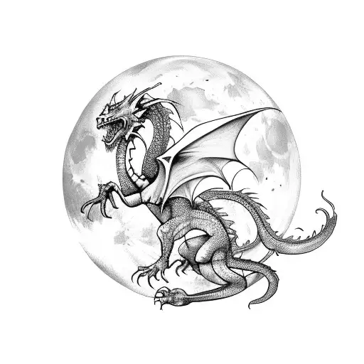 Medieval Dragon In Front Of A Full Moon
