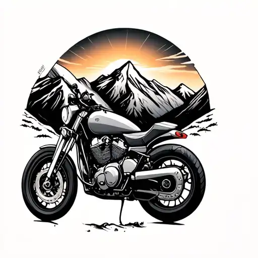 Motorcycle On Mountains With Sun Rising