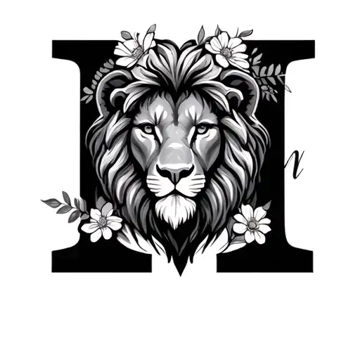 Lion Head Outline With Flowers And Letters L And M