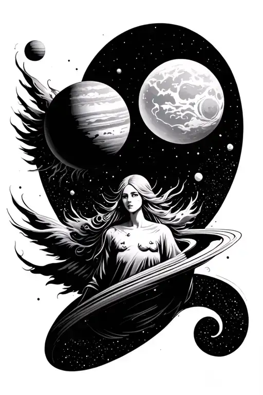 Space Themed Tattoo With Planets A Black Hole And An Ethereal Being