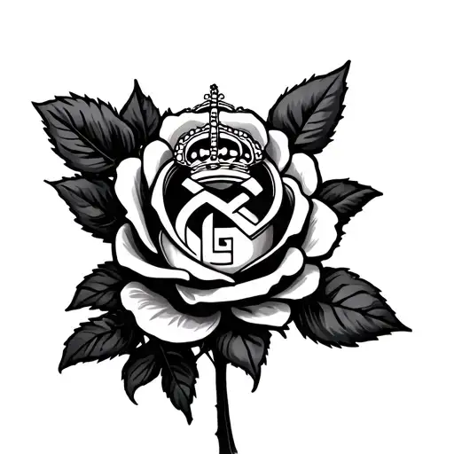 Real Madrid Logo Incorporated Into Rose Flower And Stem