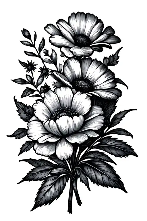 Birth Flower Bouquet Fine Line March June September December