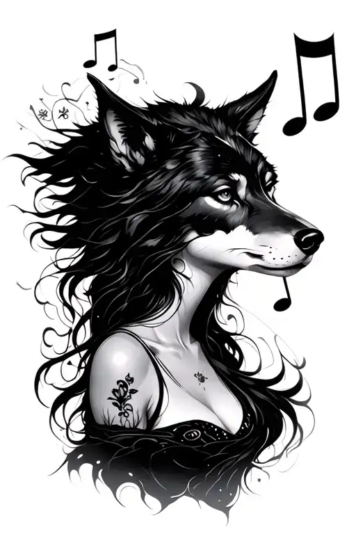 Wolf Luna Woman With Musical Notes