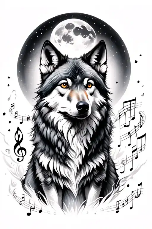 Wolf Luna With Musical Notes