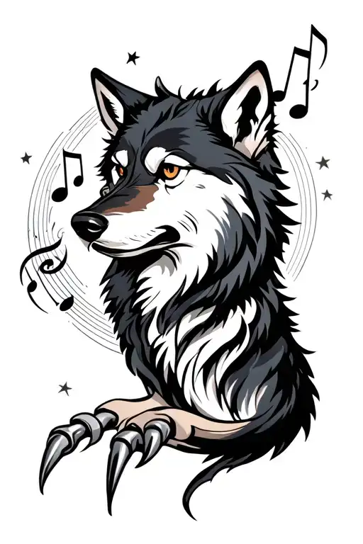 Wolf Luno Luna Claws With Musical Notes