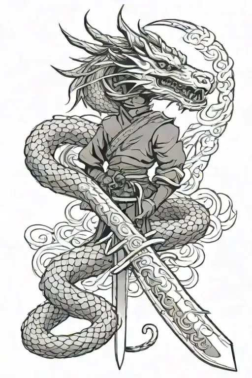 Samurai Sword W Snake And Dragon Wrapped