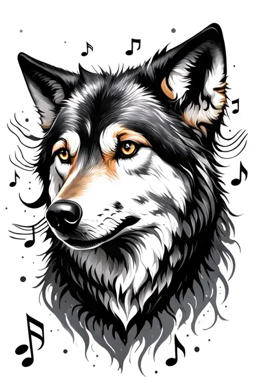 Wolf Luna With Musical Notes