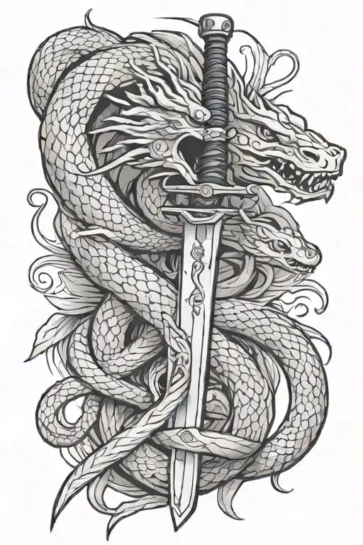 Samurai Sword Wrapped With A Snake And Dragon
