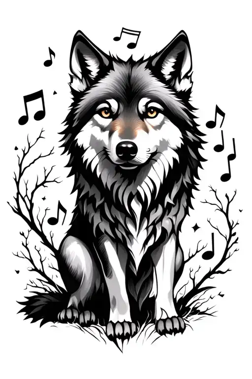 Wolf Luna With Musical Notes