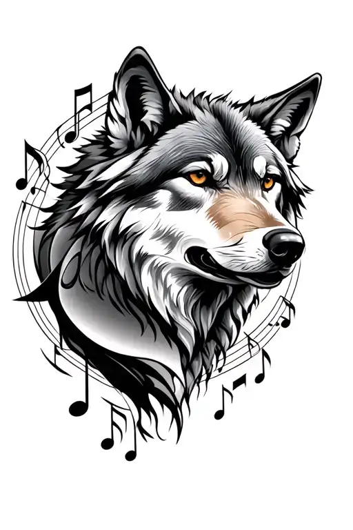 Wolf Alfa Luna With Musical Notes