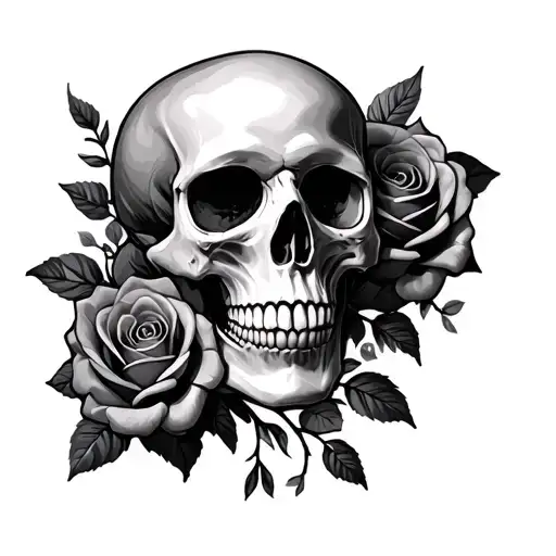 Skull And Shaded Roses Surrounded
