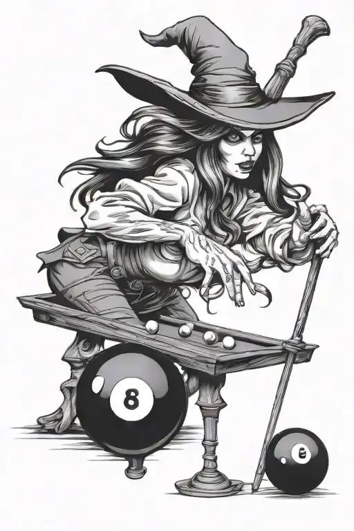 Witch Playing Pool 8 Ball