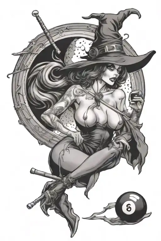 Sexy Witch Playing Pool 8 Ball