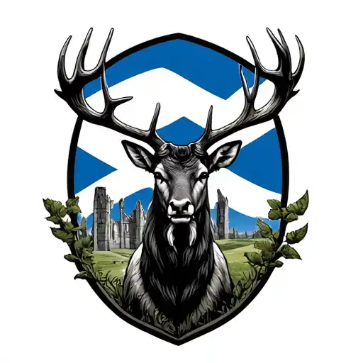 Black Stag With Fyrish Monument With Scotland Flag
