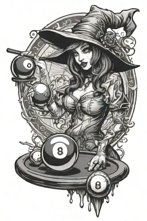 Sexy Witch Playing Pool 8 Ball