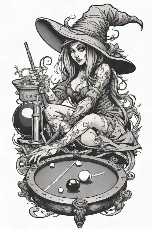 Sexy Witch Playing Pool 8 Ball Breaking