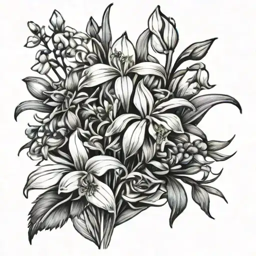 Snowdrop Aster Cornflower Iris Rose Bouquet