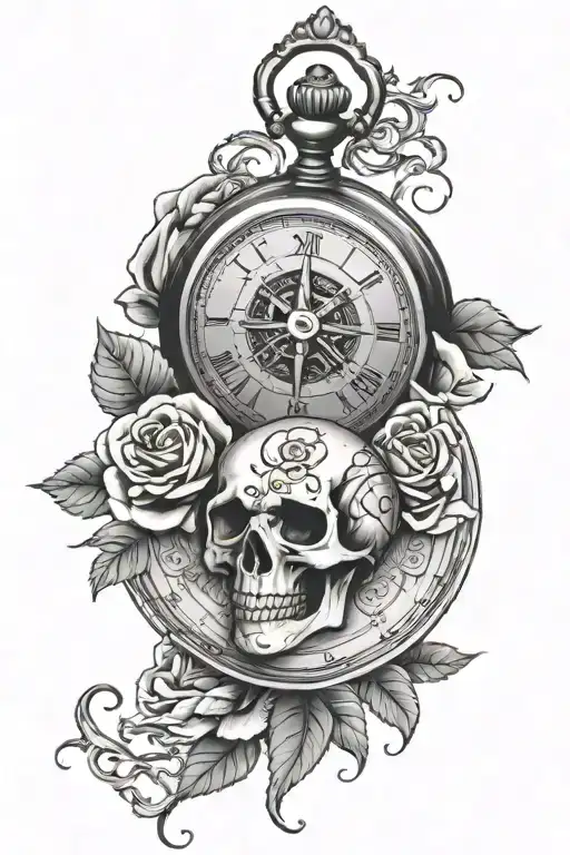 Skull Roses Nautical Compass Pocket Watch