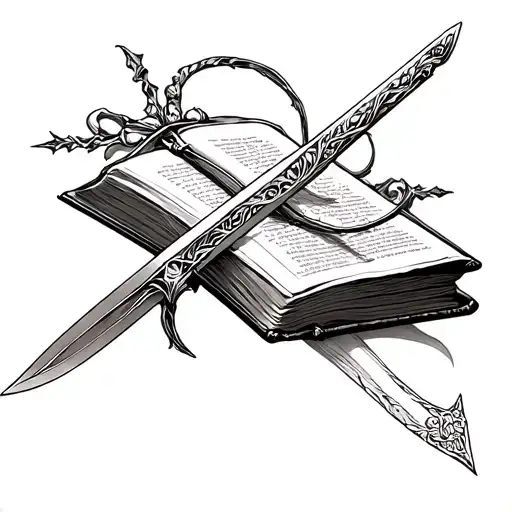Book And Sword Tattoo Intricate Design Featuring