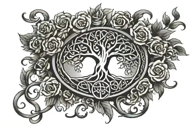 Celtic Tree Of Life Rosen Totenkopf Mit Rosen