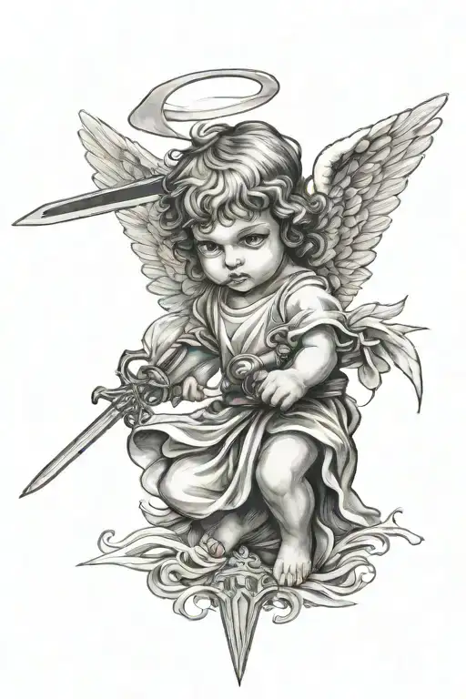 Child Angel Holding A Sword