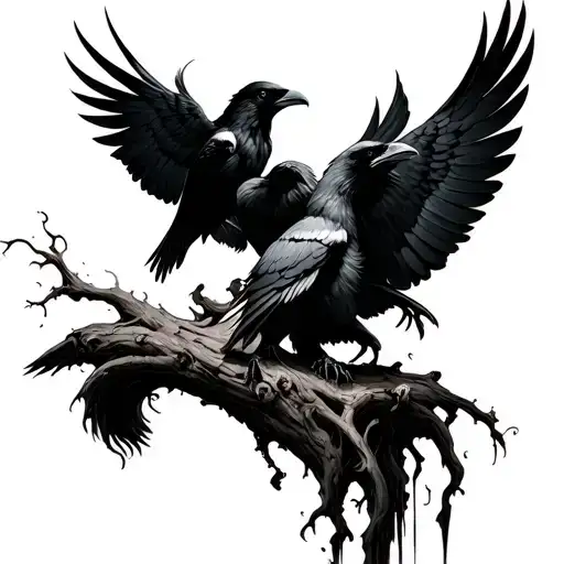 Dark Yggdrasil With Ravens Huginn And Muninn