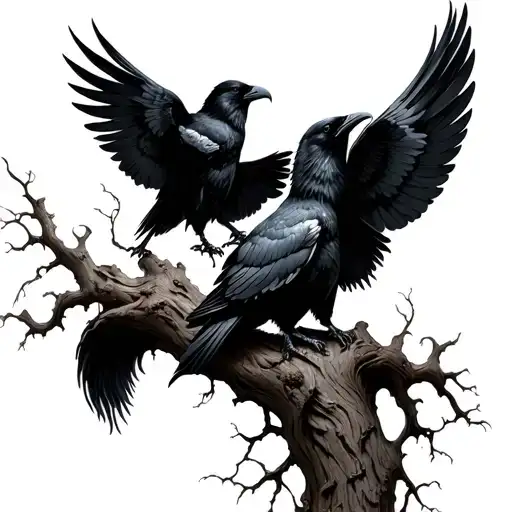 Dark Tree Of Life With Ravens Huginn And Muninn