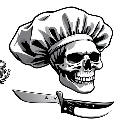 Marine Corp Skull Wearing Chef Hat And Holding Chef Knives