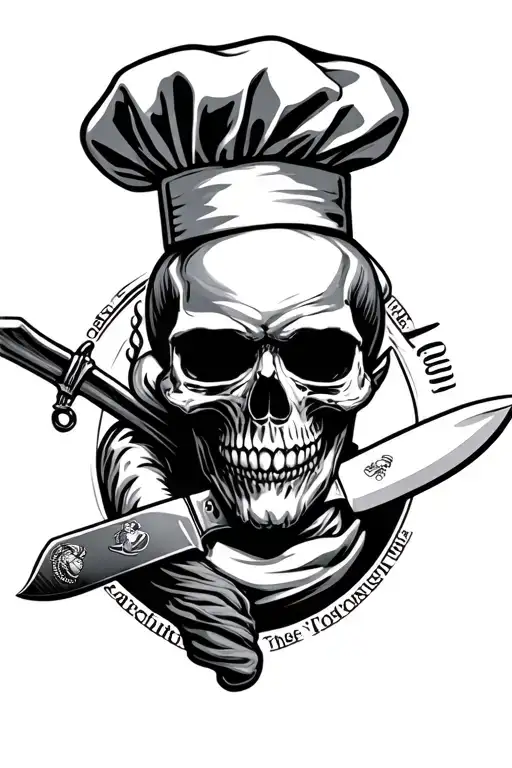 Marine Corp Skull Wearing Chef Hat And Holding Chef Knives
