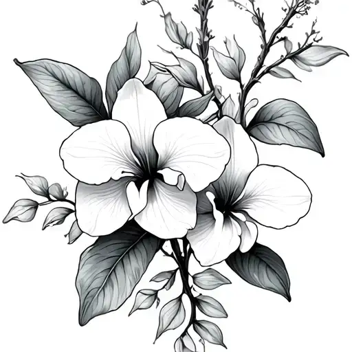 Vine With Orchid And Hibiscus Flowers