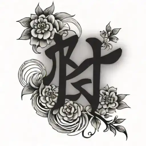Kanji Strength With Flowers Intertwined