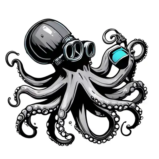 An Octopus Holding A Scuba Tank And Mask In Its Tentacles