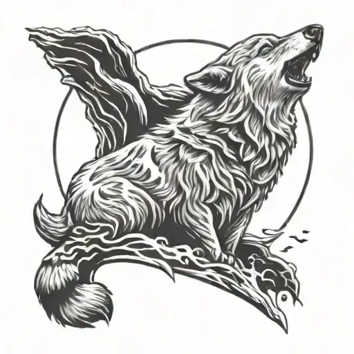 Pandabear And A Wolf Howling At The Moon