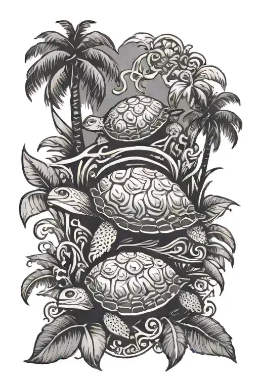 Plants Growing Turtle Swimming Whale Swimming Palm Trees Tribal Bali