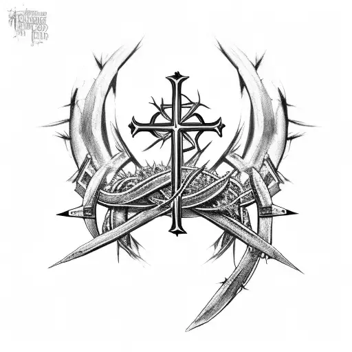 A Cross With Crown Of Thorns On The Top