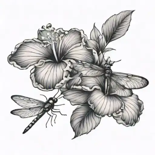 Hibiscus And Dragonfly