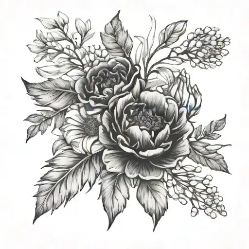 Birth Flower Bouquet Fine Line