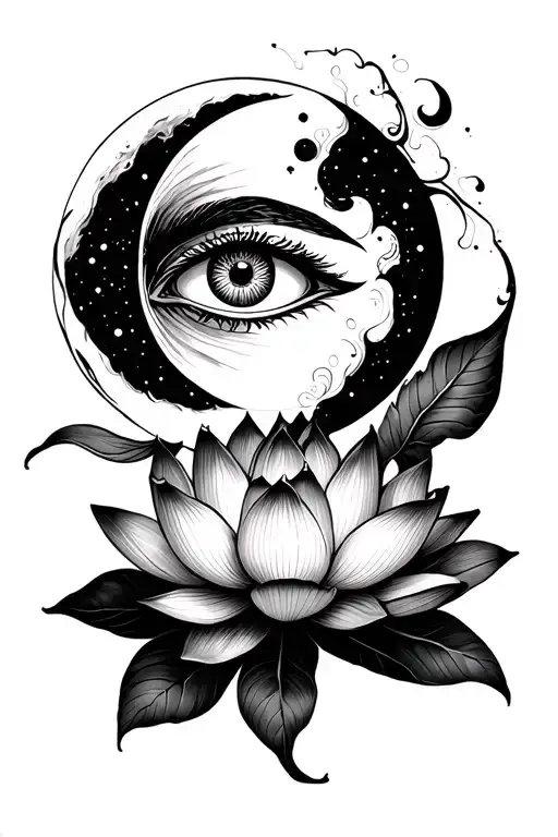 Lotus Flower With Moon And Evil Eye Coming Out Of Lotus