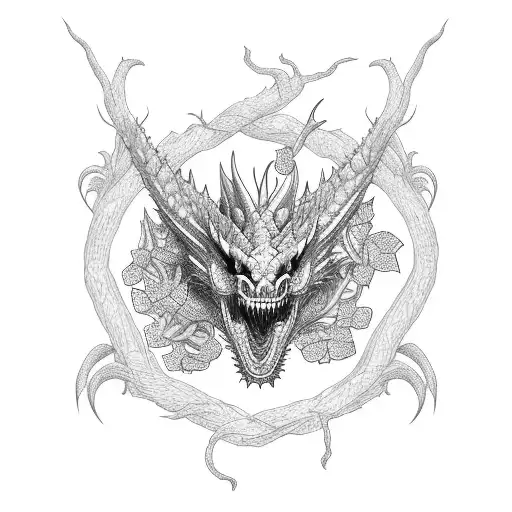 Dragon Spine Tattoo Wrapped Around Vines With Flowers