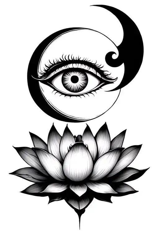 Lotus Flower With Moon And Evil Eye Coming Out Of Lotus