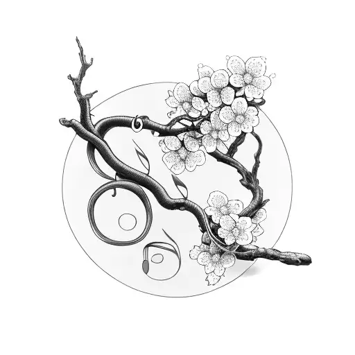 A Music Note Intertwined With A Cherry Blossom Branch