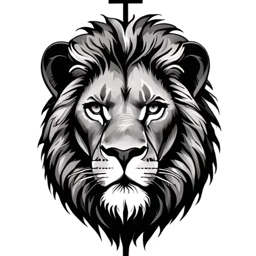 Face Of A Lion With A Small Cross