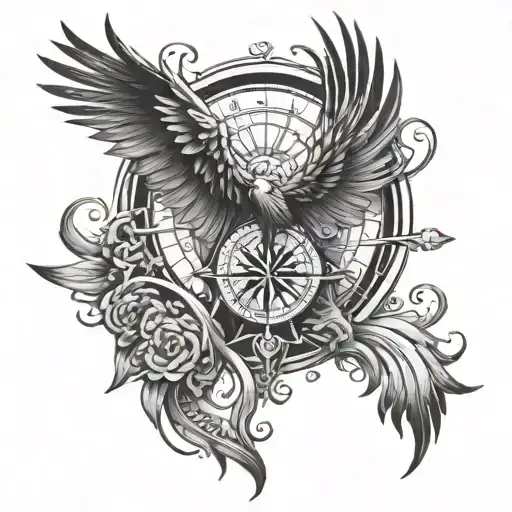 Phoenix And Compass Rose With Intricate