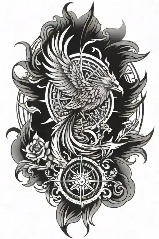 Phoenix And Compass Rose With Intricate