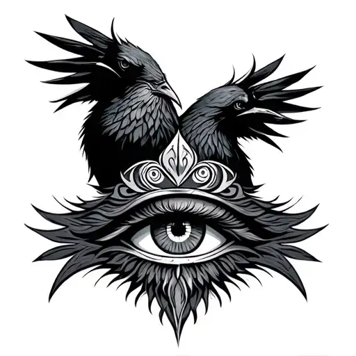 Norse God Odin One Eye With Two Ravens In Maori Style Tribal