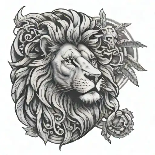 Lion And Annunaki God With Creation