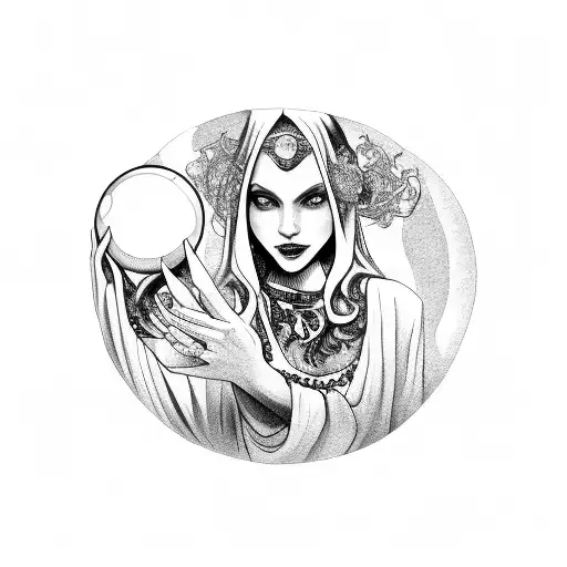 Mystical Witch Holding A Crystal Ball