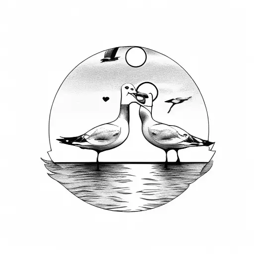 Seagull Couple Sunset Heart