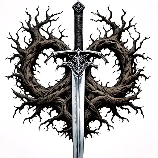 Tree And Full Sword Intertwined Large
